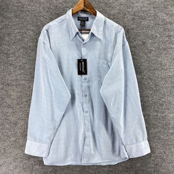 New Montage Shirt Men XL Blue Button Up Collared Long Sleeve Pockets Regular Fit - Picture 1 of 9